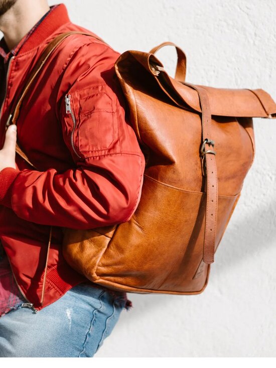 Berliner Bags Paris XL Backpack Vintage Brown Goat Leather 17in Rolltop NWT main image 4